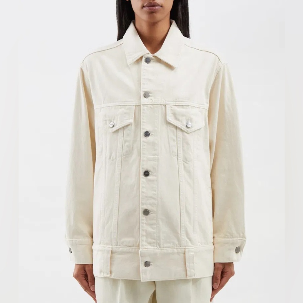 KHAITE Ivory Grizzo Oversized Denim Jacket, S
